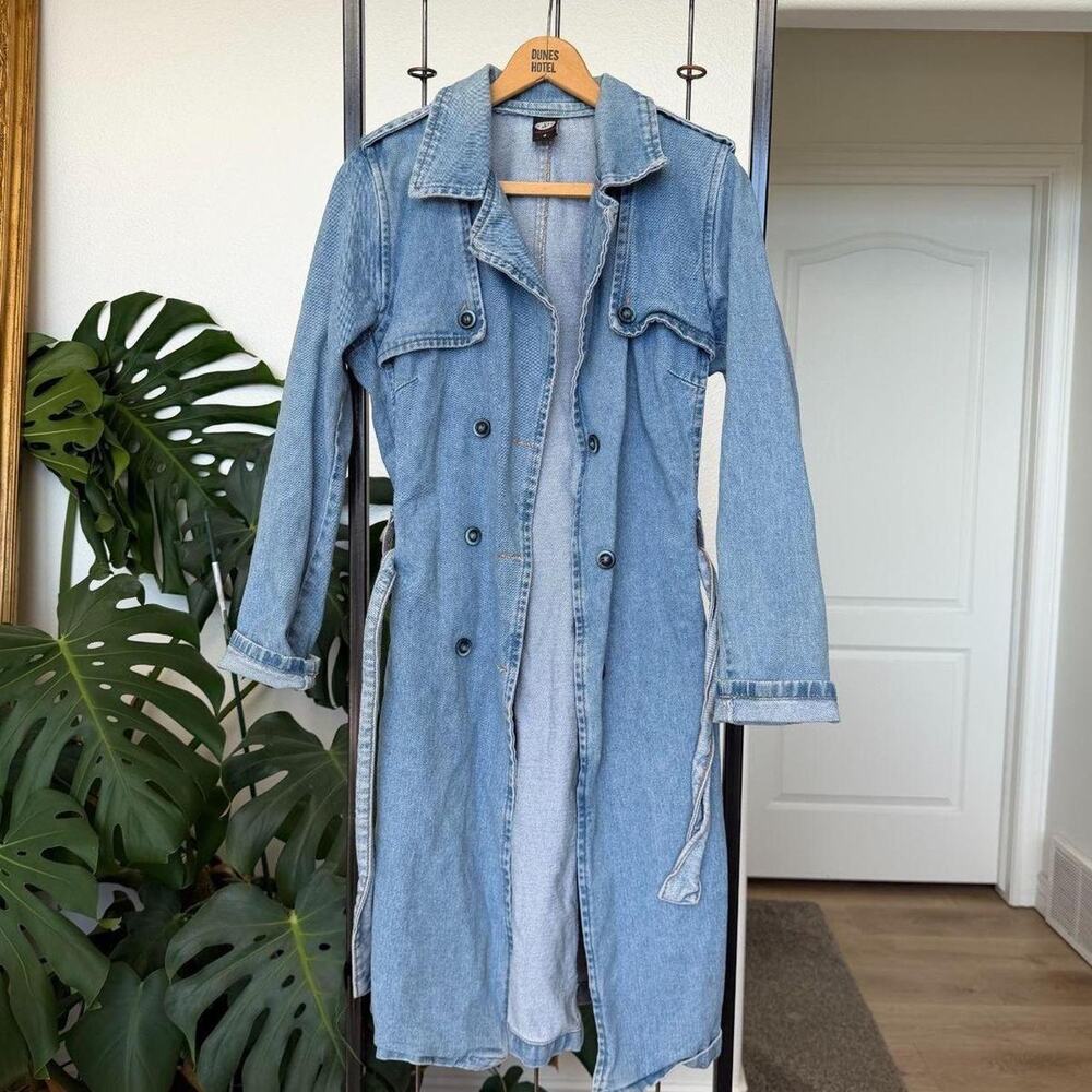 Jackie Daniels Long Denim Trench Coat / Vintage Denim Jacket